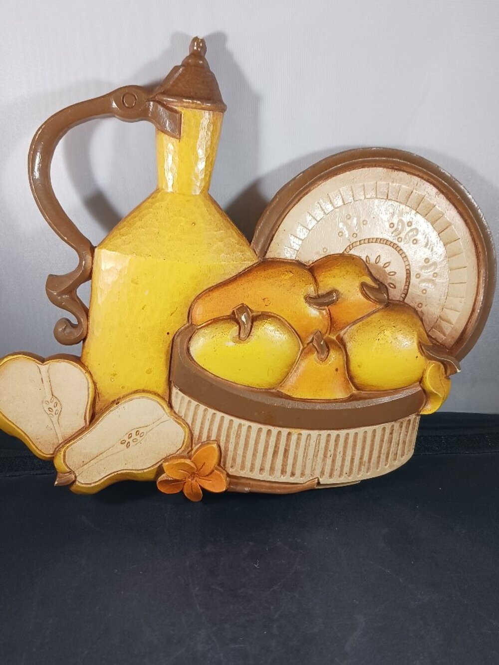 Vintage Syroco Homco 7610 Wall Hanging Plaque Pears Fruit MCM Yellow Orange